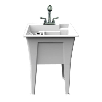 24 in. x 22 in. Polypropylene White Laundry Sink with 2 Hdl Non Metallic Pullout Faucet and Installation Kit - Super Arbor