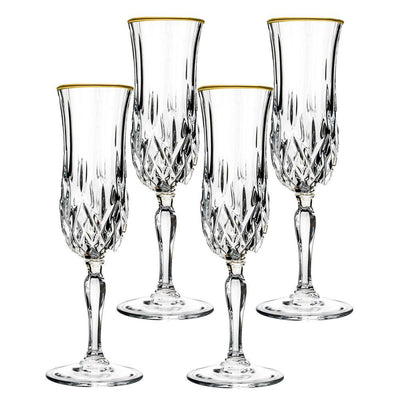 Opera Gold Collection Set of 4 Crystal Flute Glass with Gold Rim - Super Arbor