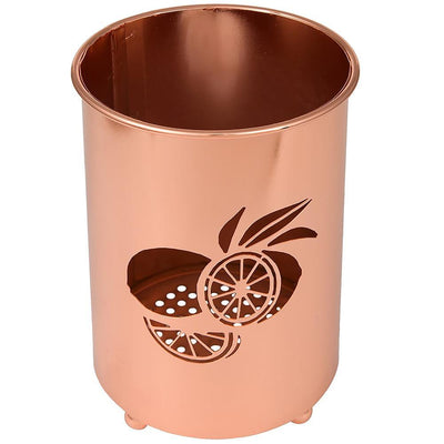 Deluxe Copper Plated Metal Utensil Holder Kitchen Tool Crock with Laser Cut Lemon Motif - Super Arbor