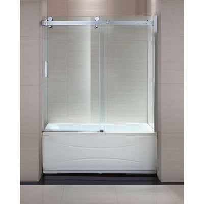 Judy 60 in. x 59 in. Semi-Framed Sliding Trackless Tub and Shower Door in Chrome with Clear Glass - Super Arbor