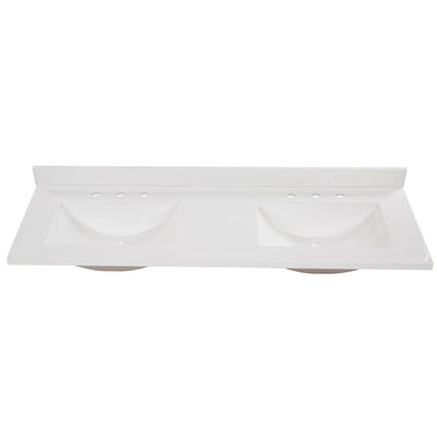 61 in. Cultured Marble Vanity Top in White with White Sinks - Super Arbor