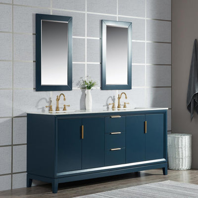 Elizabeth 72 in. Monarch Blue With Carrara White Marble Vanity Top With Ceramics White Basins - Super Arbor