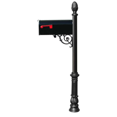 Lewiston Black Decorative Post Mounted Mailbox System with Non-Locking E1 Economy Mailbox - Super Arbor