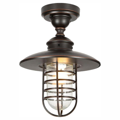 Dual-Purpose 1-Light Outdoor Hanging Oil-Rubbed Bronze Pendant or Flushmount Lantern
