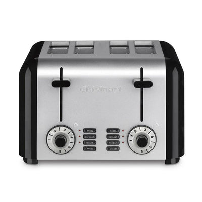 4-Slice Black and Stainless Steel Wide Slot Toaster with Crumb Tray - Super Arbor