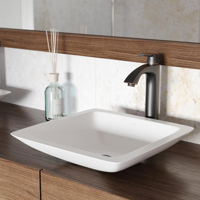 Begonia Matte Stone Vessel Bathroom Sink in White with Linus Vessel Faucet in Antique Rubbed Bronze - Super Arbor