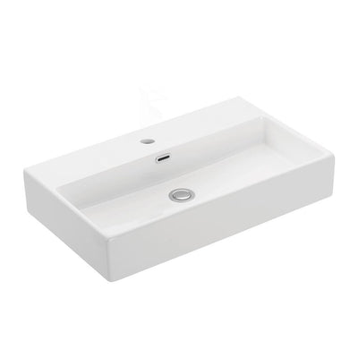 WS Bath Collections Quattro 70 Wall Mount / Vessel Bathroom Sink in Ceramic White with 1 Faucet Hole - Super Arbor