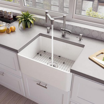 Fireclay 24 in. Single Bowl Farmhouse Kitchen Sink in White - Super Arbor