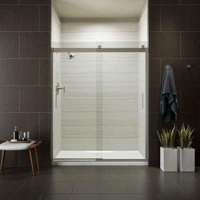 Levity 59 in. x 74 in. Frameless Sliding Shower Door in Nickel with Handle - Super Arbor