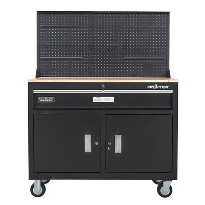46 in. 1-Drawer Tool Chest Cabinet, Mobile Workbench Station with Pegboard in Black - Super Arbor