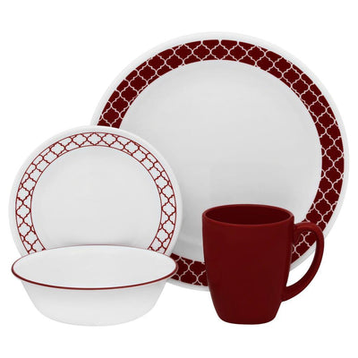 16-Piece Patterned Crimson Trellis Glass Dinnerware Set (Service for 4) - Super Arbor