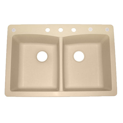 Pegasus Dual Drop-in Undermount Granite Composite 33 in. 3 Hole Double Bowl Kitchen Sink in Bisque - Super Arbor