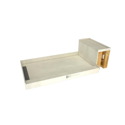 Base'N Bench 48 in. x 60 in. Single Threshold Shower Base and Bench Kit with Left Drain and Tileable Trench Grate - Super Arbor