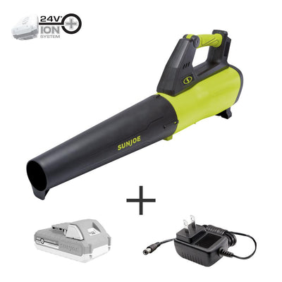 Sun Joe 100 MPH 385 CFM 24-Volt Turbine Cordless Jet Blower Kit with 2.0 Ah Battery + Charger - Super Arbor