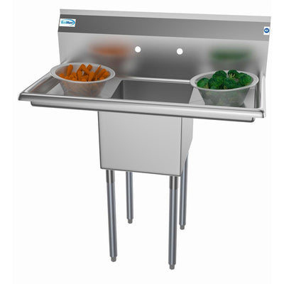 Freestanding Stainless Steel 38 in. 2-Hole Single Bowl Commercial Kitchen Sink - Super Arbor