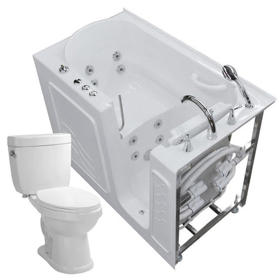 52.8 in. Walk-In Whirlpool Bathtub in White with 1.6 GPF Single Flush Toilet - Super Arbor
