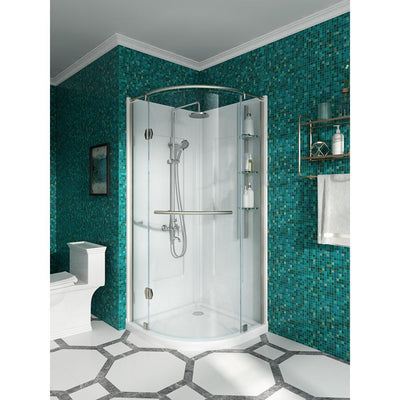 Glamour 34 in. x 76.40 in. Corner Drain Corner Shower Kit in Satin Nickel and White - Super Arbor