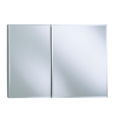 35 in. W x 26 in. H Two-Door Recessed or Surface Mount Medicine Cabinet in Silver Aluminum - Super Arbor