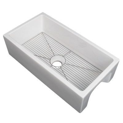 ZLINE Fireclay 36 in. Reversible Single Bowl Sink Farmhouse in White Gloss with Bottom Grid - Super Arbor