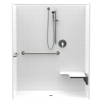 Accessible Smooth Tile AcrylX 60 in. x 30 in. x 74.3 in. 1-Piece ADA Shower Stall w/ Right Seat and Grab Bars in White - Super Arbor