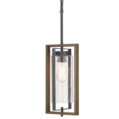 Palermo Grove Gilded Iron 1-Light Hanging Outdoor Lantern with Walnut Wood Accents - Super Arbor