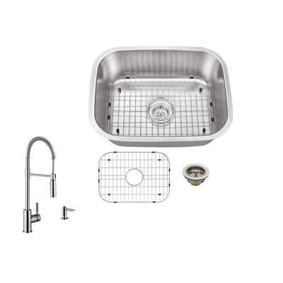 All-in-One Undermount 18-Gauge Stainless Steel 24 in. 0-Hole Single Bowl Bar Sink with Pull Down Faucet - Super Arbor