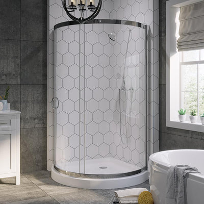 Breeze 38 in. L x 38 in. W x 76 in. H Corner Shower Kit with Reversible Sliding Door and Shower Base - Super Arbor
