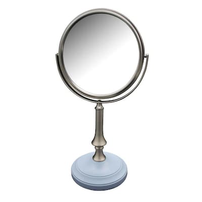 Elegant Home Fashions Simplicity 7.5-in x 13.75-in Satin Nickel Double-Sided Magnifying Freestanding Vanity Mirror