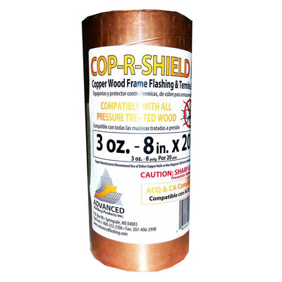 8 in. x 20 ft. Cop-R-Shield Copper Wood Frame Flat Shingle Flashing and Termite Shield - Super Arbor