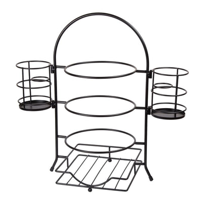 3-Tier Black Buffet Caddy Serving Rack With 2-Detachable Napkin Flatware Holders - Super Arbor