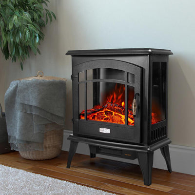 20 in. 1500-Watt Freestanding Compact Electric Infrared Quartz Fireplace Heater w/ 3-Sided Glass Panels in Vintage Black - Super Arbor