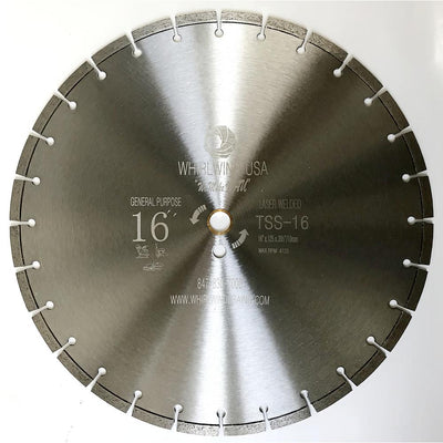 Whirlwind USA 16 in. 28-Teeth Segmented Laser Welded Diamond Saw Blade for Dry or Wet Cutting Concrete Stone Brick and Masonry