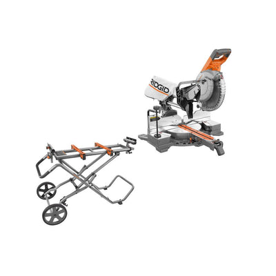 15 Amp 10 in. Sliding Miter Saw with Universal Mobile Miter Saw Stand and Mounting Braces