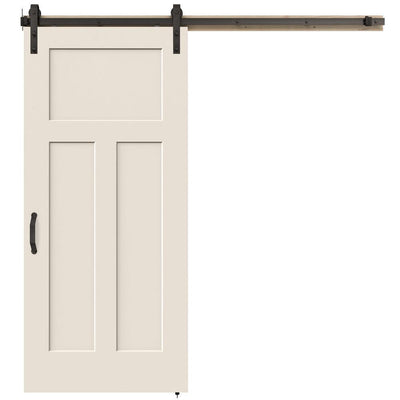 36 in. x 84 in. Craftsman Primed Smooth Molded Composite MDF Barn Door with Rustic Hardware Kit - Super Arbor