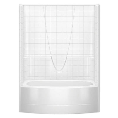 Everyday Smooth Tile 60 in. x 36.3 in. x 77.3 in. 1-Piece Curved Bath and Shower Kit with Right Drain in White - Super Arbor