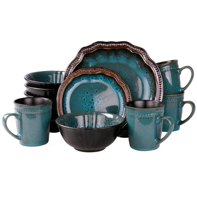 Mystic Waves 16-Piece Modern Blue Stoneware Dinnerware Set (Service for 4) - Super Arbor