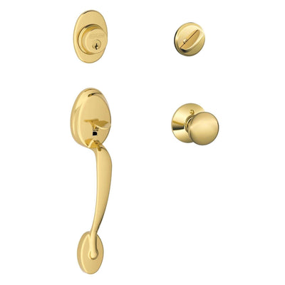 Schlage Plymouth Bright Brass Entry Handleset ANSI Grade 2 1-3/4 in.