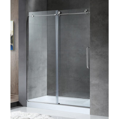 Leon 60 in. x 76 in. Frameless Sliding Shower Door in Brushed Nickel with Handle - Super Arbor