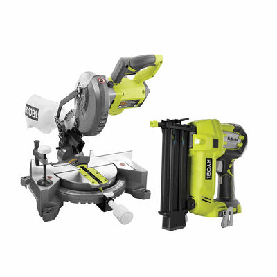18-Volt ONE+ Lithium-Ion Cordless 7-1/4 in. Compound Miter Saw and AirStrike 18-Gauge Brad Nailer (Tools Only) - Super Arbor