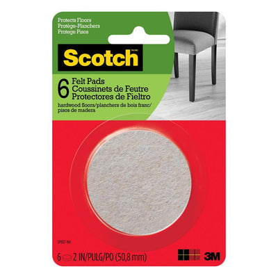 Scotch 2 in. Beige Round Surface Protection Felt Floor Pads ((6-Pack)(Case of 24)) - Super Arbor