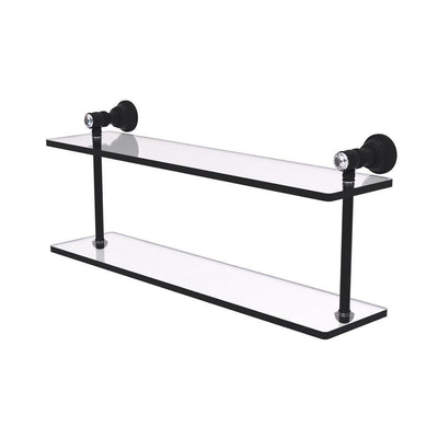 Carolina Crystal 22 in., 2-Tiered Glass Shelf in Matte Black - Super Arbor