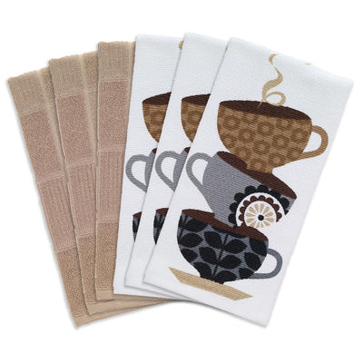 T-fal Multicolor Coffee Cups Cotton Print Dual and Solid Kitchen Dish Towel (Set of 6) - Super Arbor