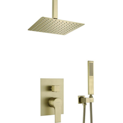 1-Spray Patterns with 2.66 GPM 10 in. Wall Mount Dual Shower Heads with Rough-In Valve Body and Trim in Brushed Gold - Super Arbor