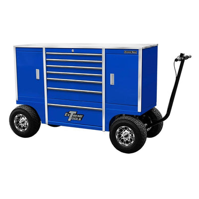 70 in. 7-Drawer 2-Compartment Pit Box with Stainless Steel Work Surface and Hand-Controlled Disc Brake in Blue - Super Arbor
