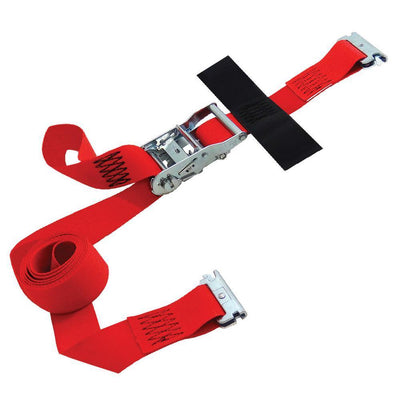12 ft. x 2 in. Logistic Ratchet E-Strap with Hook and Loop Storage Fastener in Red - Super Arbor