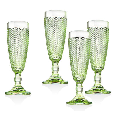 Twill Green Crystal Flutes (Set of 4) - Super Arbor