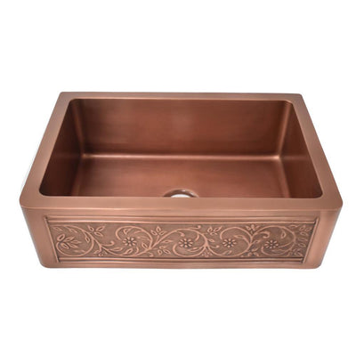 Versailles Farmhouse/Apron-Front Handmade Copper 33 in. Single Bowl Kitchen Sink with Grid - Super Arbor