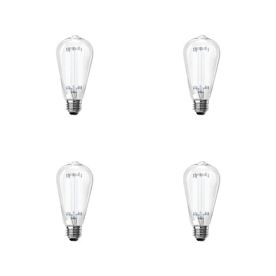 Feit Electric 60-Watt Equivalent ST19 Dimmable LED Clear Glass Vintage Edison Light Bulb With Straight Filament Daylight (4-Pack) - Super Arbor