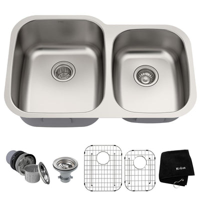 Premier Undermount Stainless Steel 32 in. 60/40 Double Bowl Kitchen Sink - Super Arbor