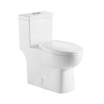 12 in. Rough-In 1-piece 1.1/ 1.6 GPF Dual Flush Elongated Siphonic Jet Toilet in White, Seat Included - Super Arbor